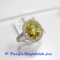 18K White Gold Oval Fancy Vivid Yellow Diamond Ring