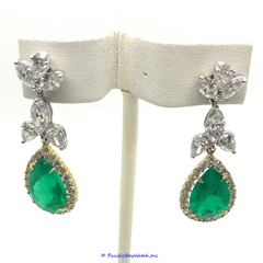 Platinum and 18k Yellow Gld Diamond and Emerals Dangle Earrings
