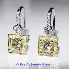 18k White and Yellow Gold Earrings with Fancy Light Yellow Diamonds