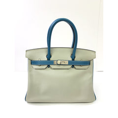 HERMES Birkin 30 Light Grey and Blue Palladium Hardware