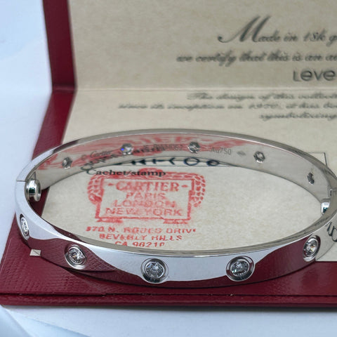 Cartier Love Bracelet 18k White Gold Sz 16 with 10 Diamonds
