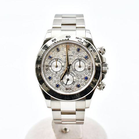 Rolex Daytona 18k White Gold Diamond and Sapphires 116509