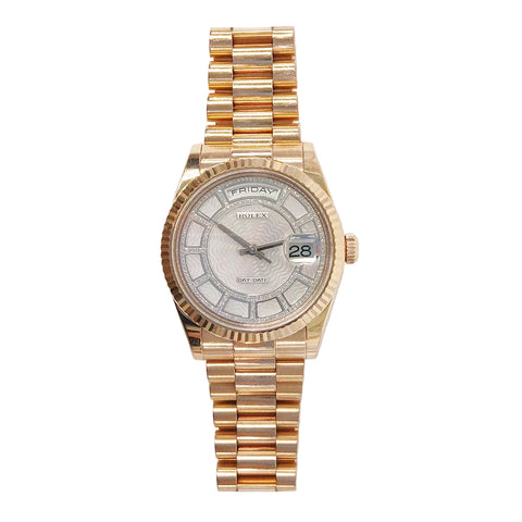 Rolex President 118235 36mm 18k Rose Gold Carousel Diamond Watch