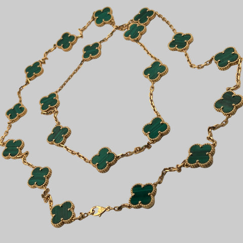 Van Cleef & Arpels Vintage Alhambra 20 Motifs Malachite Yellow Gold Necklace
