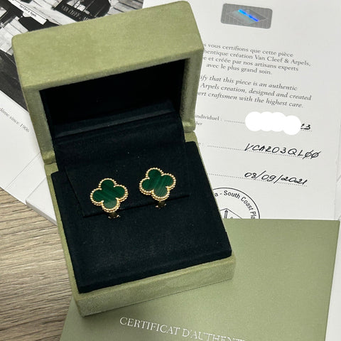 Van Cleef & Arpels Alhambra Malachite Yellow Gold Earrings