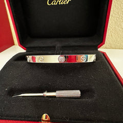 Cartier Love Bracelet 18k White Gold 4 Diamond Sz-19  B6070117