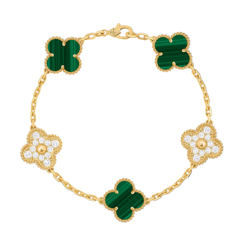 Van Cleef & Arpels Yellow Gold Alhambra Diamond and Malachite Bracelet VCARO7GQ00