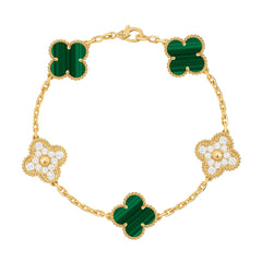 Van Cleef & Arpels Yellow Gold Alhambra Diamond and Malachite Bracelet VCARO7GQ00