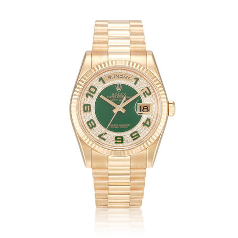 Rolex President Men's 118238 Myriad Diamond Dial 18k Yellow Gold Watch