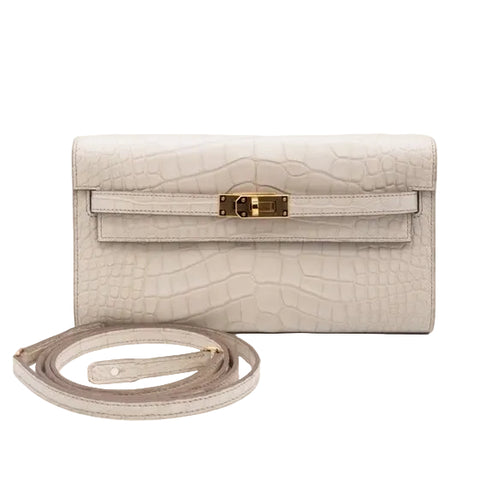 Hermes Kelly To Go Wallet 20 Beton Matte Alligator Mississippiensis Gold Hardware