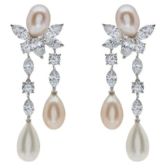 Graff Diamond and Pearl Drop Earrings in Platinum and White Gold