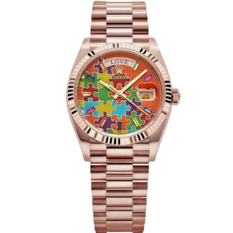 Rolex President Day-Date 36mm Emoji Puzzle Dial Men's 128235 Watch.