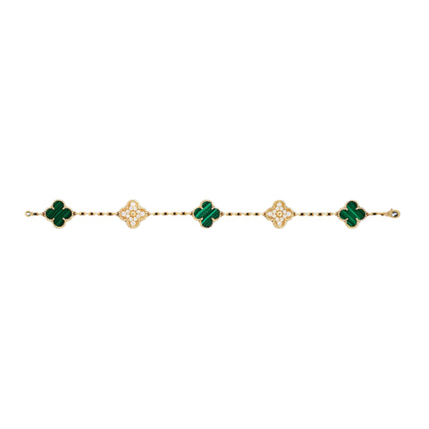 Van Cleef & Arpels Yellow Gold Alhambra Diamond and Malachite Bracelet VCARO7GQ00