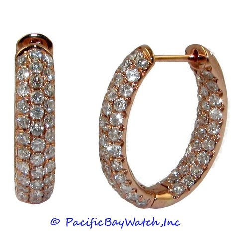 Ladies 18k Rose Gold Diamond Hoop Earrings