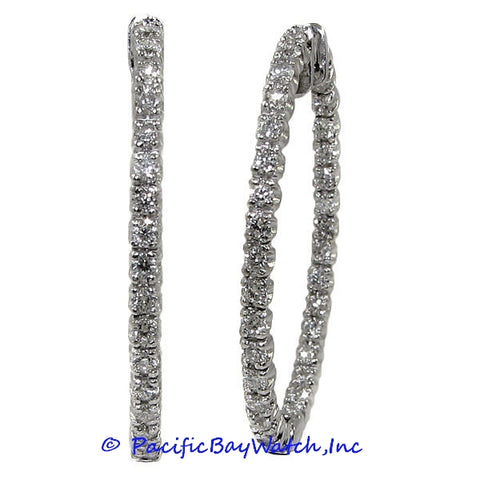 Ladies 14k White Gold Diamond Hoop Earrings