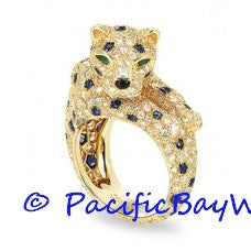 Cartier Yellow Gold Panthere Diamond Sapphire Ring
