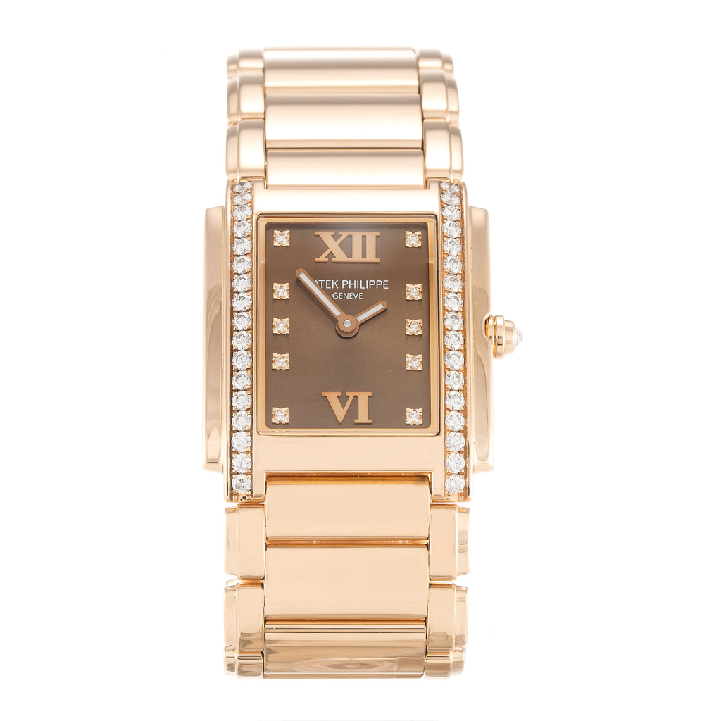 Patek Philippe Twenty~4 women's watch in 18k rose gold with diamonds.