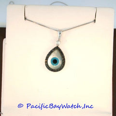 Evil Eye Tear Drop Pendant Mother of Pearl with Diamonds